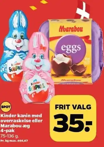 Netto Kinder kanin med overraskelse eller marabou æg 4-pak tilbud