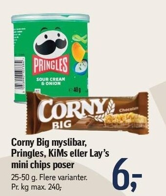 Føtex Corny big myslibar, pringles, kims eller lay's mini chips poser tilbud