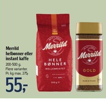 Føtex Merrild helbønner eller instant kaffe tilbud