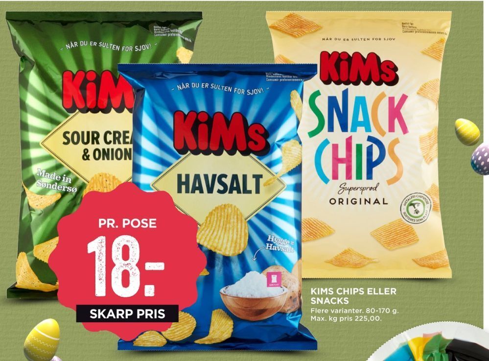 Kims chips tilbud hos MENY