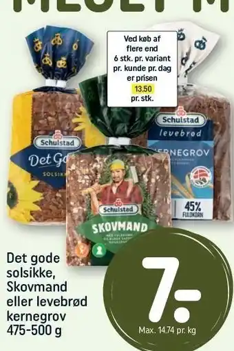 REMA 1000 Schulstad det gode solsikke, skovmand eller levebrød kernegrov tilbud