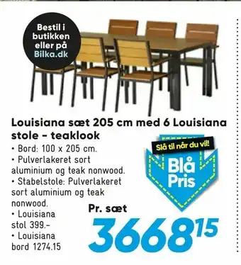 Bilka Louisiana sæt 205 cm med 6 Louisiana stole - teaklook tilbud