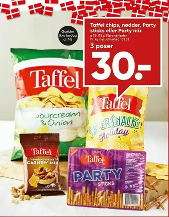 Bilka Taffel chips, nødder, Party sticks eller Party mix tilbud