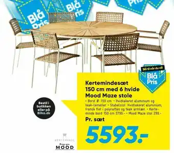 Bilka Kertemindesæt 150 cm med 6 hvide Mood Maze stole tilbud
