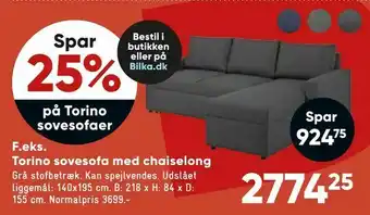 Bilka Torino sovesofa med chaiselong tilbud