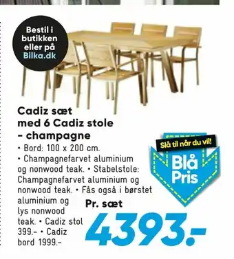 Bilka Cadiz sæt med 6 Cadiz stole - champagne tilbud