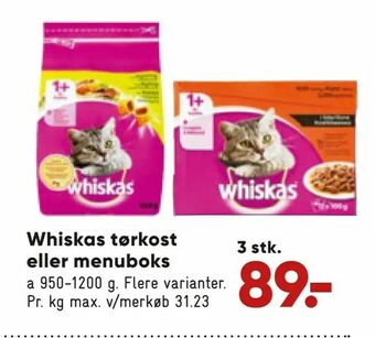 Bilka Whiskas tørkost eller menuboks tilbud