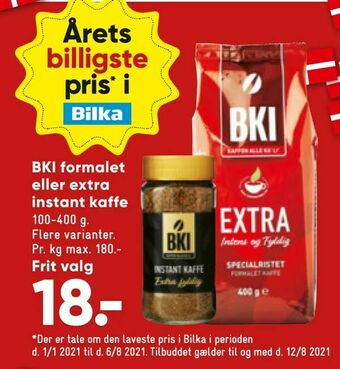 Bilka BKI formalet eller extra instant kaffe tilbud