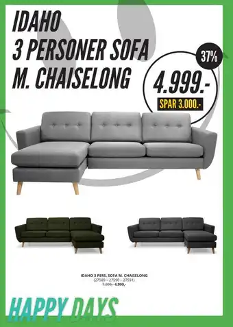 Idaho 3 personer sofa m. chaiselong
