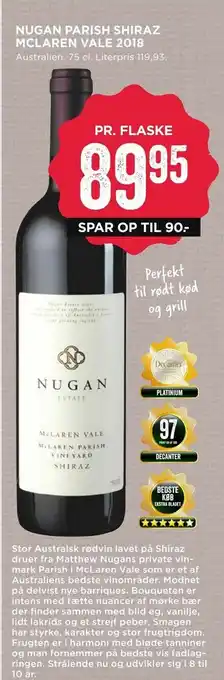 MENY Nugan parish shiraz mclaren vale 2018 tilbud