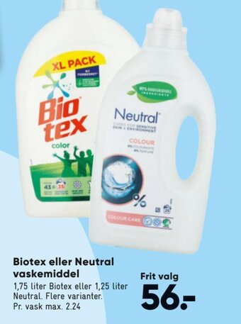 Bilka Biotex eller Neutral Vaskemiddel tilbud