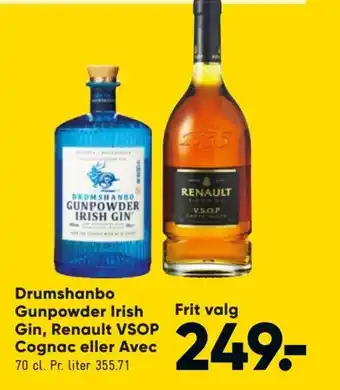 Drumshanbo Gunpowder Irish Gin, Renault Vsop Cognac eller Avec
