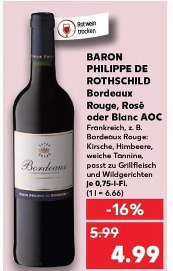 Kaufland Baron Philippe de Rothschild Bordeaux Rouge, Rose Oder Blanc AOC tilbud