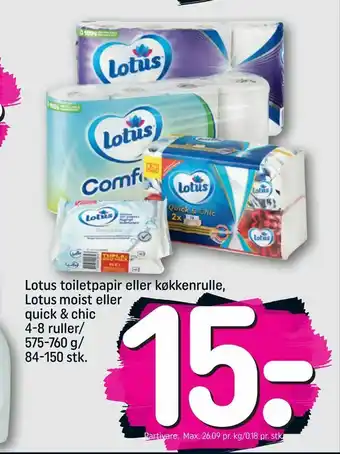 Lotus toiletpapir eller køkkenrulle, Lotus moist eller quick & chic