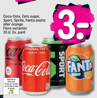 REMA 1000 Coca-Cola, Zero sugar, Sport, Sprite, Fanta exotic eller orange tilbud