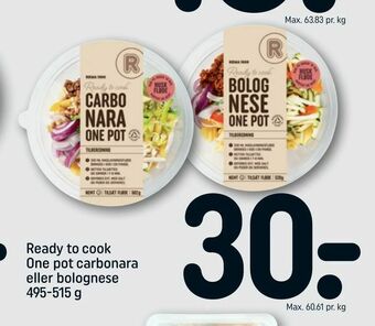 REMA 1000 Ready to cook One pot carbonara eller bolognese tilbud