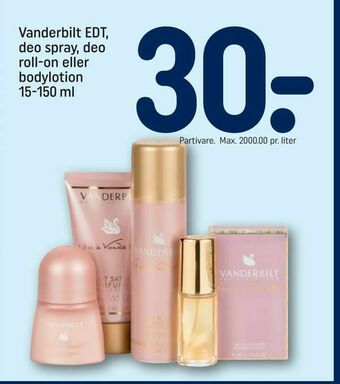 Vanderbilt EDT, deo spray, deo roll-on eller bodylotion