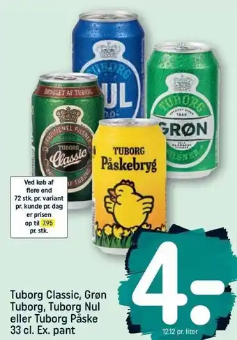 REMA 1000 Tuborg classic, grøn tuborg, tuborg nul eller tuborg påske tilbud