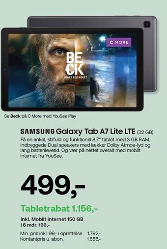 YouSee Samsung galaxy tab a7 lite lte tilbud