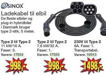 Sinox ladekabel til elbil