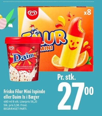 Min Købmand Frisko filur mini ispinde eller daim is i bæger tilbud