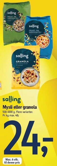 Føtex Salling mysli eller granola tilbud