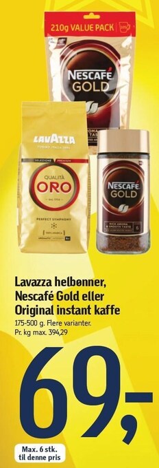 Føtex Lavazza helbønner, nescafé gold eller original instant kaffe tilbud