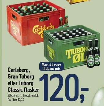Føtex Carlsberg, grøn tuborg eller tuborg classic flasker tilbud