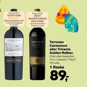 Kvickly Terrunyo carmenere eller trivento golden malbec tilbud
