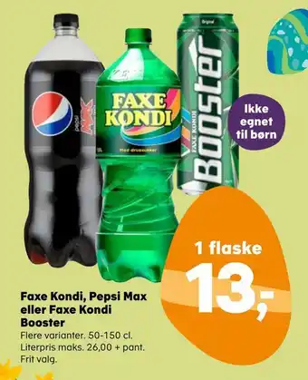 Kvickly Faxe kondi, pepsi max eller faxe kondi booster tilbud