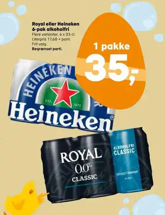 SuperBrugsen Royal eller heineken 6-pak alkoholfri tilbud