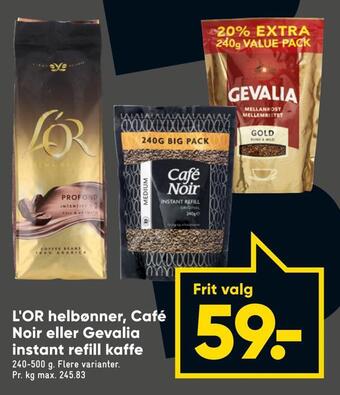 Bilka L'or helbønner, café noir eller gevalia instant refill kaffe tilbud