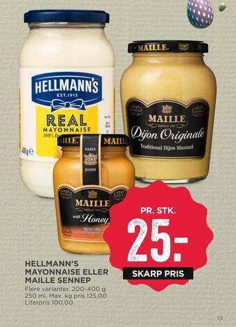 MENY Hellmann's mayonnaise eller maille sennep tilbud