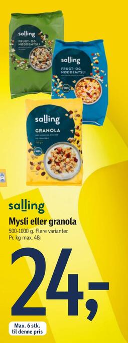 Føtex Mysli eller granola tilbud