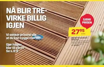 28x120 terrassebord rillet brun