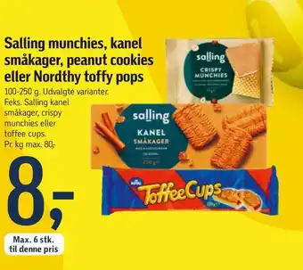 Føtex Salling munchies, kanel småkager, peanut cookies eller nordthy toffy pops tilbud