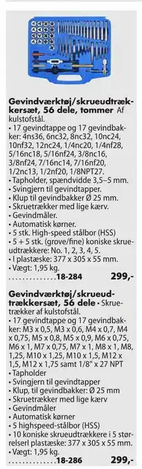 Biltema Gevindværktøj/skrueudtrækkersæt, 56 dele, tommer tilbud