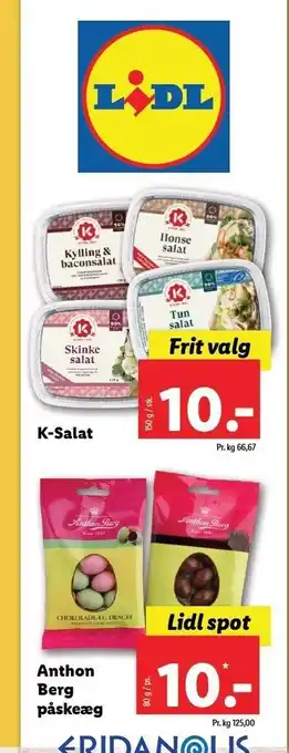 Lidl K-salat eller anthon berg påskeæg tilbud