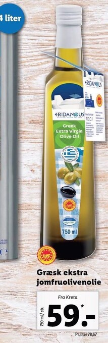 Lidl Eridanous græsk ekstra jomfruolivenolie tilbud