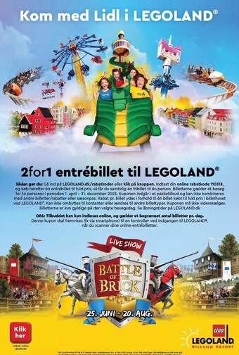 Lidl 2for1 entrébillet til legoland tilbud