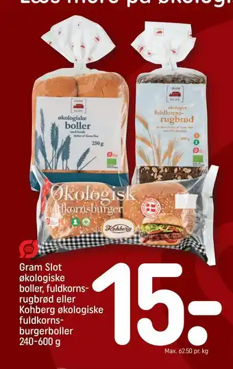 Gram slot økologiske boller, fuldkorns rugbrød eller kohberg økologiske fuldkorns burgerboller