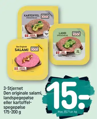 3-stjernet den originale salami, landspegepølse eller kartoffel spegepølse
