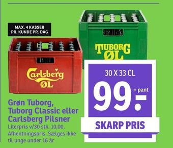 SPAR Grøn tuborg, tuborg classic eller carlsberg pilsner tilbud