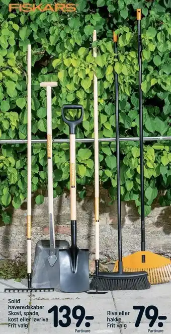 Solid haveredskaber skovl, spade kost, løvrive, rive eller hakke
