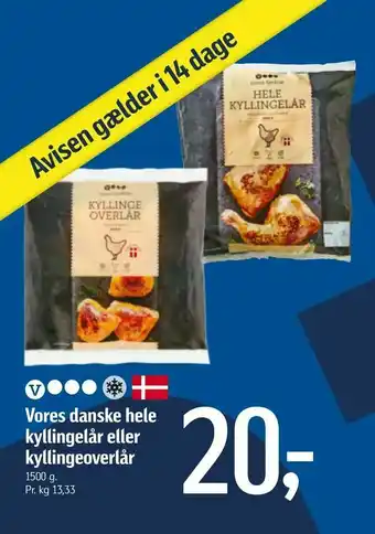 Føtex Vores danske hele kyllingelår eller kyllingeoverlår tilbud