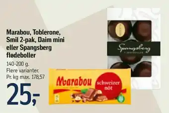 Føtex Marabou, Toblerone, Smil 2-pak, Daim mini eller Spangsberg flødeboller tilbud