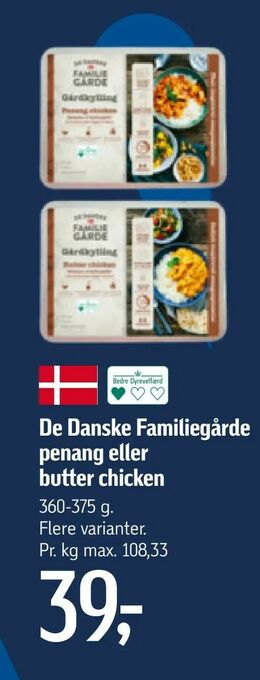 Føtex De Danske Familiegårde penang eller butter chicken tilbud