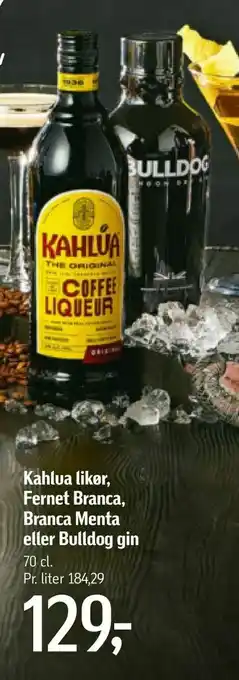 Føtex Kahlua likør, Fernet Branca, Branca Menta eller Bulldog gin tilbud