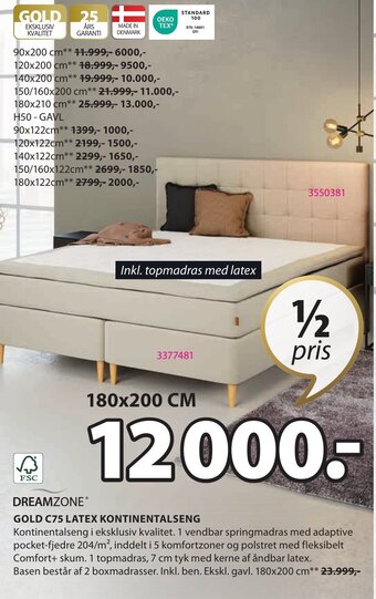 JYSK Dreamzone Gold C75 Latex Kontinentalseng tilbud