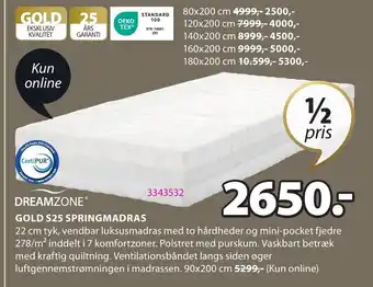 JYSK Dreamzone Gold S25 Springmadras tilbud
